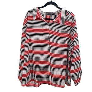 Notations Striped Button Up Blouse Womens Plus Size 3x Pockets Long sleeve Top